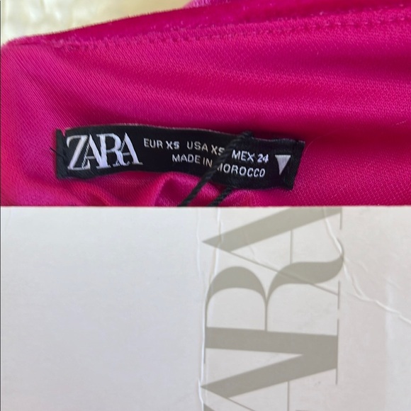 Zara Pink velvet fuchsia midi Strapless slit  Dress NWT - Picture 6 of 8